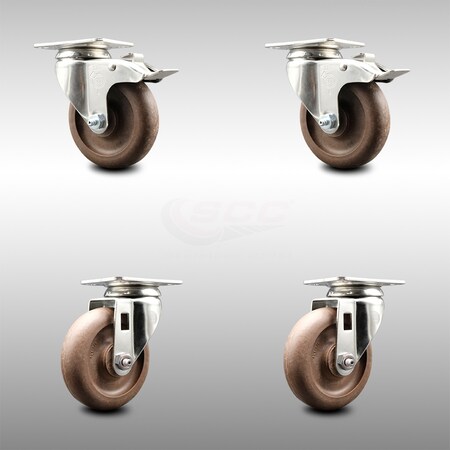Service Caster 4 Inch 316SS High Temp Glass Filled Nylon Top Plate Caster Lock Brakes SCC, 2PK SCC-SS316TTL20S414-GFNSHT-2-S-2